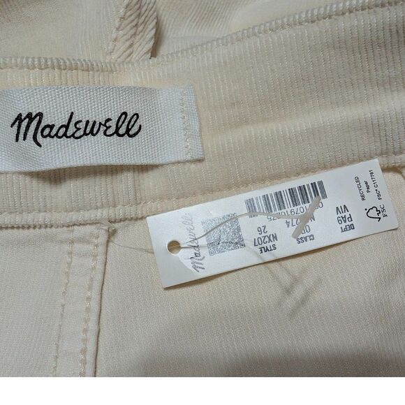 Madewell Wide Leg Corduroy Pants Vintage Ivory Cream Sze 26 High Rise NX207 NWT - Picture 5 of 10